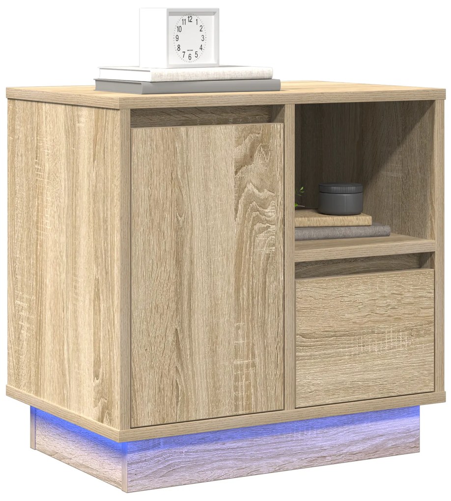 Criado-mudo com LED Carvalho Sonoma 50x34,5x50 cm