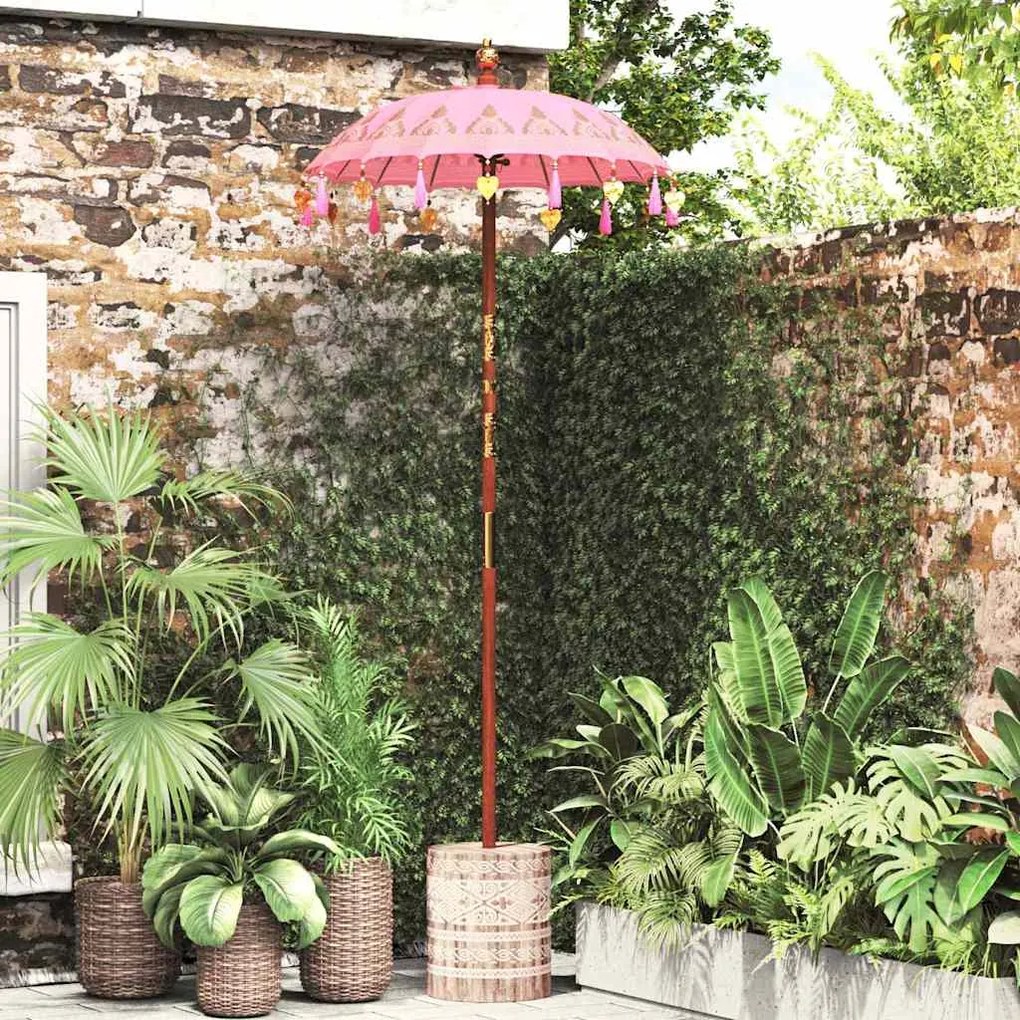 Parasol com Base 250 cm Algodão, Madeira