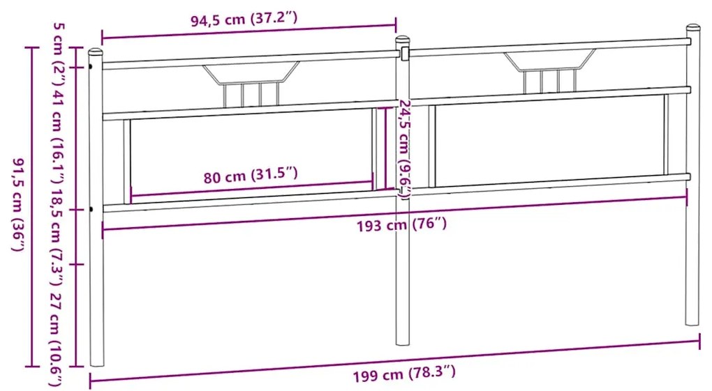 Cabeceira de cama 193 cm derivados madeira/aço carvalho sonoma
