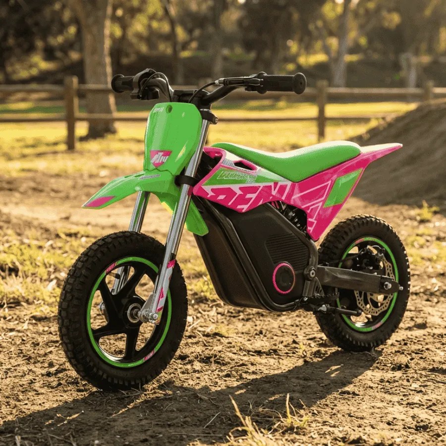 Mini moto eléctrica velocidade até 13 Km/h C/Limitador  RFN Warrior SX-E150 150W 12” Verde/Rosa