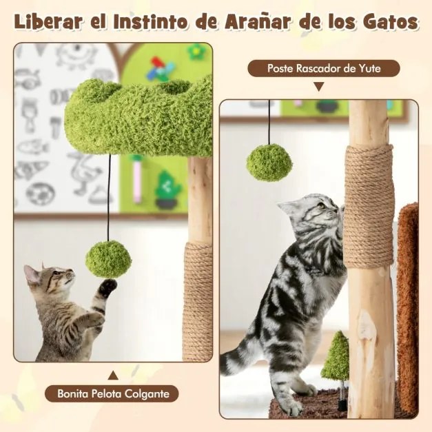 Arranhador para gatos multifuncional 73 CM cobertos de sisal Plataforma em forma de árvore Brinquedo Castanho