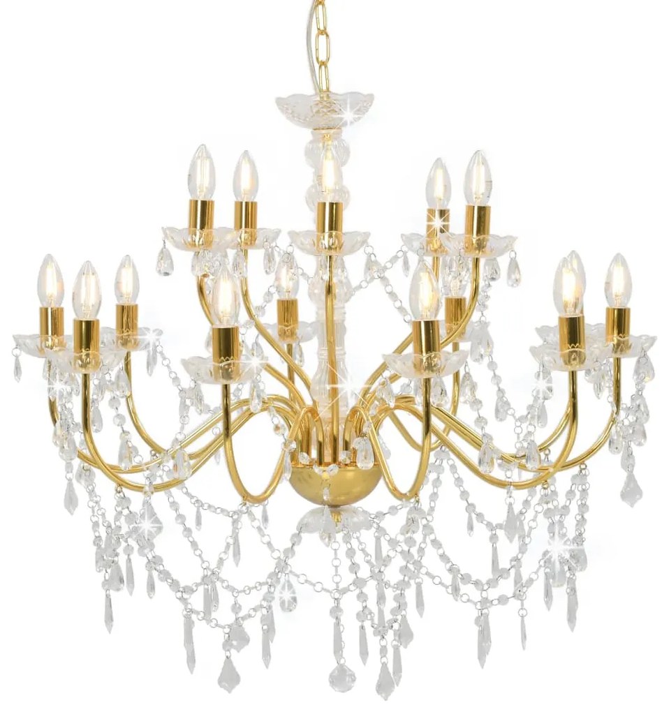 vidaXL Lustre com 2 patamares 15 x lâmpadas E14 dourado