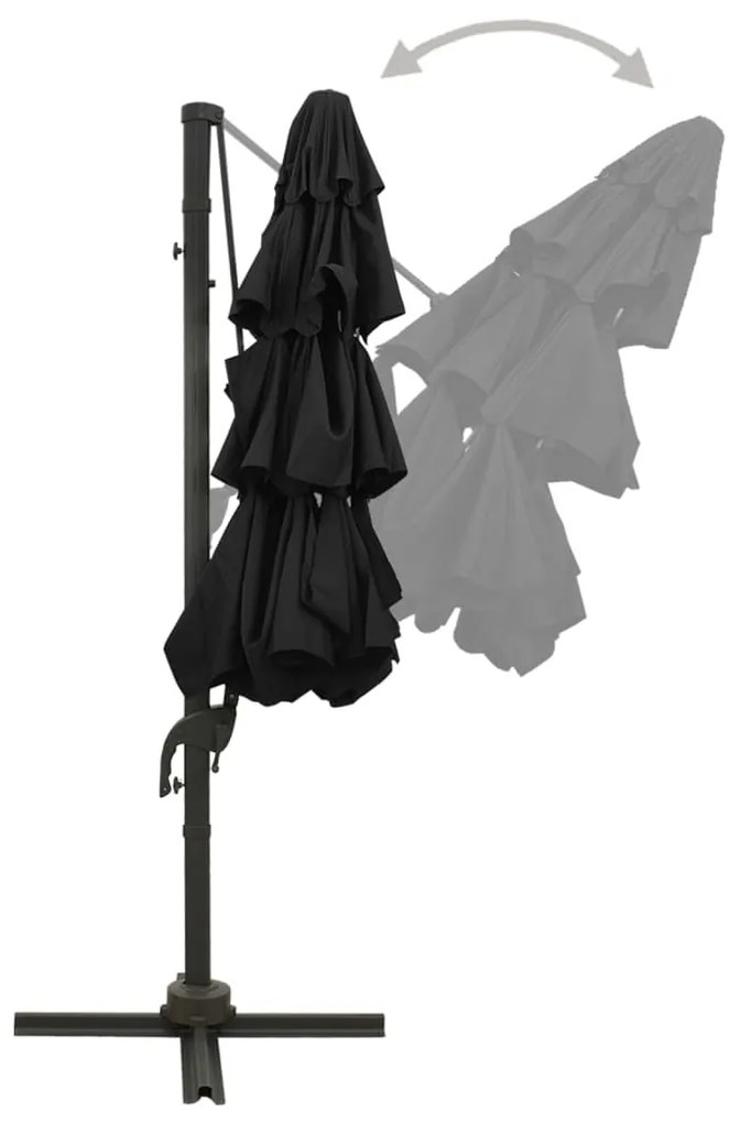 Guarda-sol de jardim 4 camadas c/ poste de alumínio 3x3 m preto
