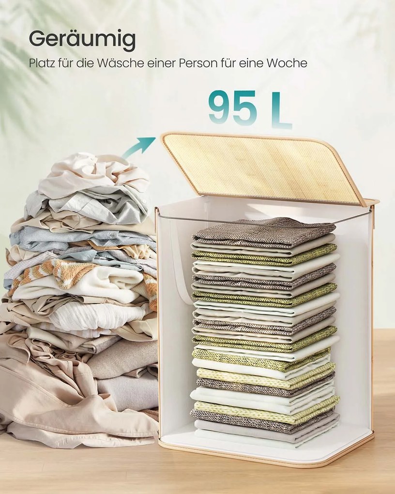 Cesto para roupa suja em bambu 40 x 40 x 61 cm cor natural