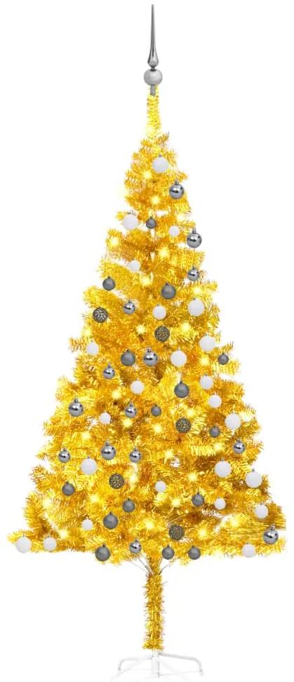 3077691 vidaXL Árvore Natal artificial pré-iluminada c/bolas 180cm PET dourado