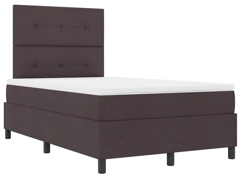 Cama com estrado e colchão, LED, castanho escuro, 120 x 200 cm, Tecido