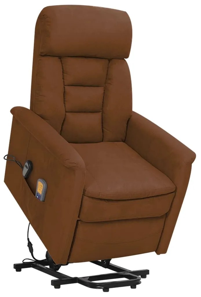 vidaXL Poltrona de massagens elevatória tecido de microfibra castanho