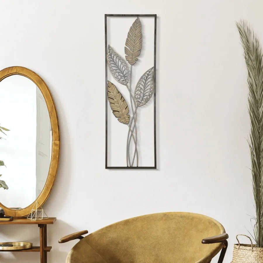 DECORAÇÃO DE PAREDE FOGLIE -A- 30,5X1,90X91 CM DOURADO E PRATEADO