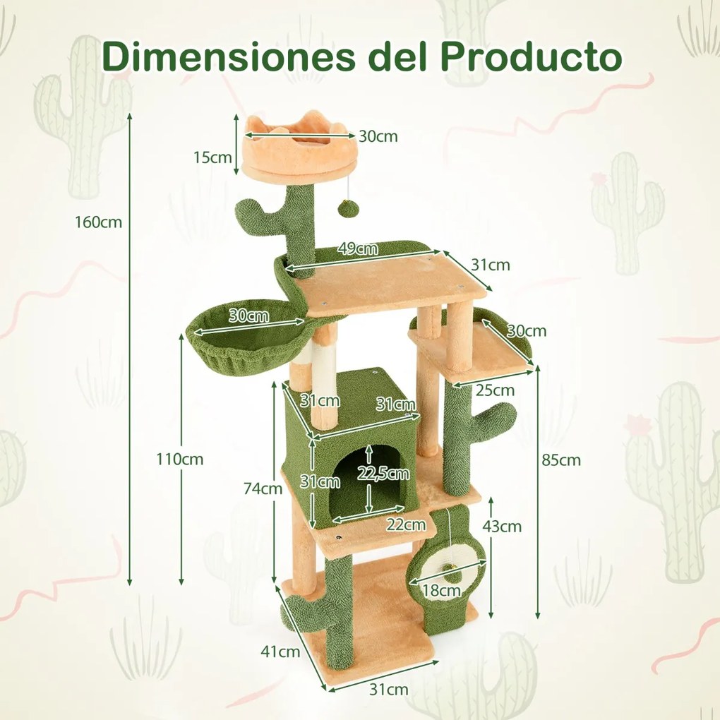 Arranhador para gatos Grande multinível com postes de arranhar de sisal Centro de actividades de brinquedos Verde + Laranja