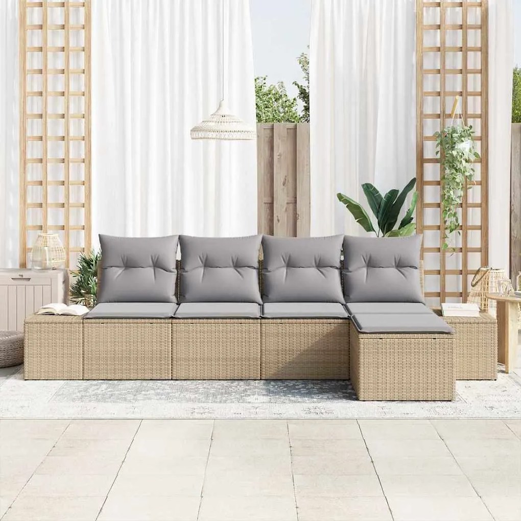 Conjunto de Sofá de Jardim de 5 Peças com Almofadas em Rattan Sintétic