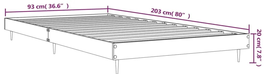 Estrutura cama 90x200 cm derivados de madeira carvalho fumado