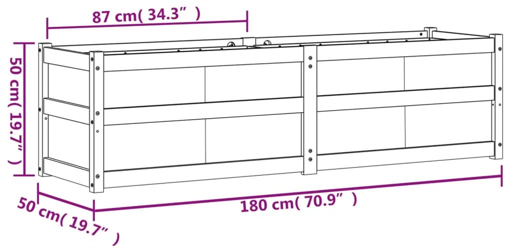 Vaso/floreira de jardim 180x50x50 cm pinho maciço castanho cera