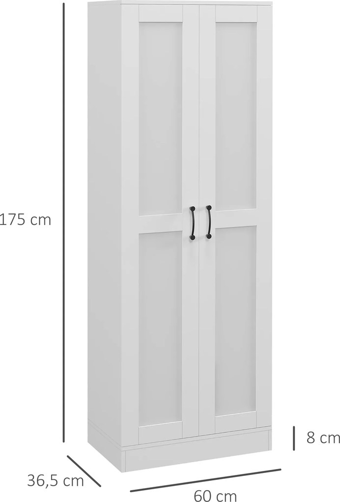 Armário arrumação 60 x 36,5 x 175 cm de 2 portas com 4 prateleiras, estilo contemporâneo, branco