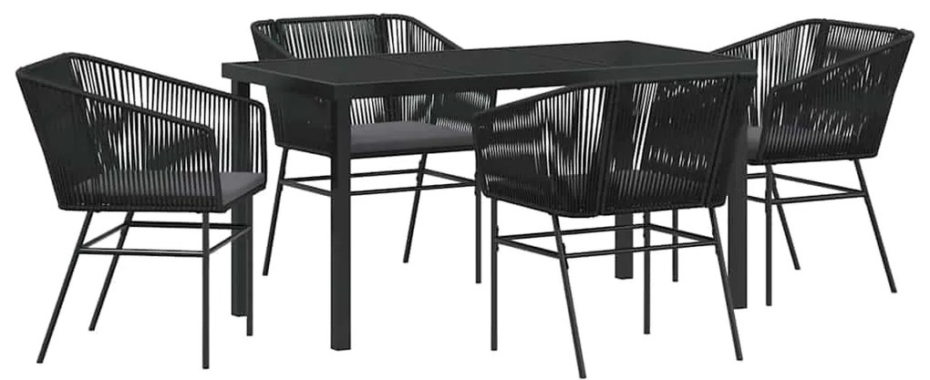 Conjunto de Jantar de Jardim 5 Peças com Almofadas Pretas de Poliratan