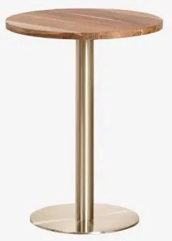 Mesa De Bar Redonda Em Madeira De Acácia Xiren Ø60 Cm & Madeira De Acácia - Dourado Escovado - Sklum
