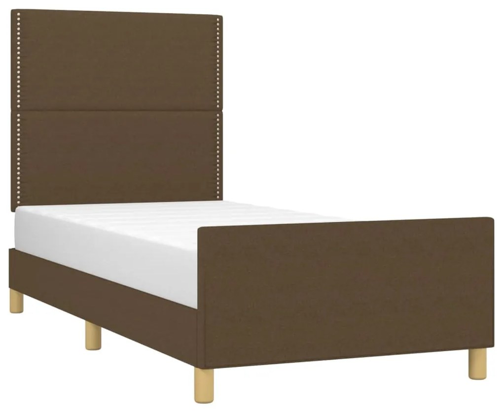 Estrutura de cama sem colchão 100x200 cm tecido castanho-escuro