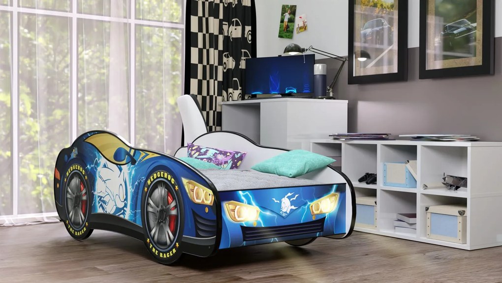 Cama Infantil Crianças C/ LEDs E Oferta Colchão Espuma Racing Car Herois 160 x 80 - SONIC AZUL