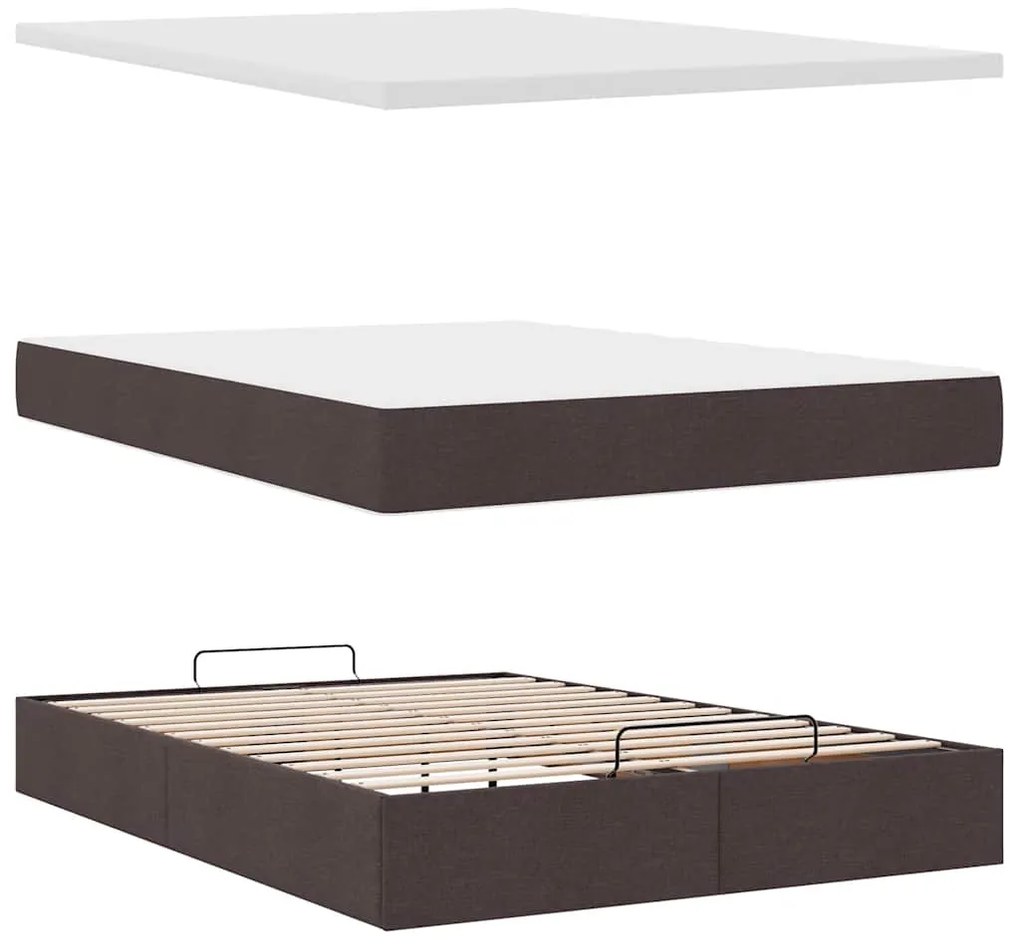 Cama otomana com colchão 140x190 cm tecido castanho escuro