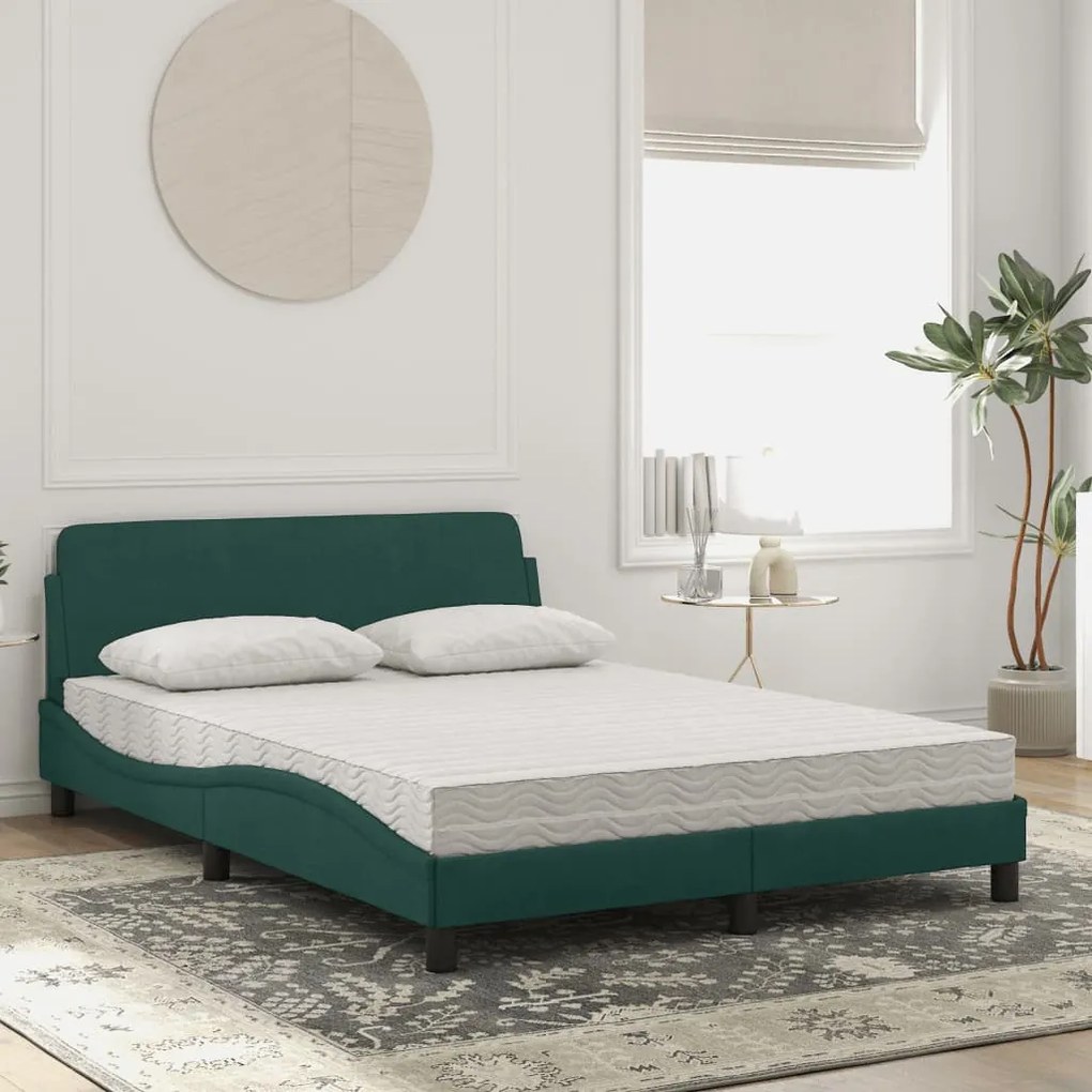 Cama com colchão 140x190 cm veludo verde-escuro