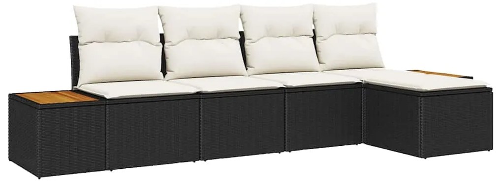 Conjunto de Sofá de Jardim em 5 Peças com Almofadas Rattan Poly Preto