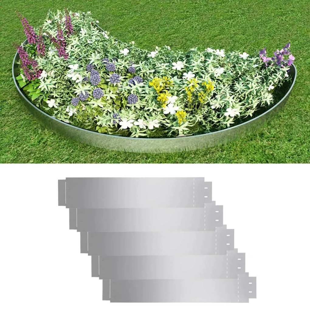 vidaXL Vedação para relvado 5 pcs aço galvanizado 100x19 cm