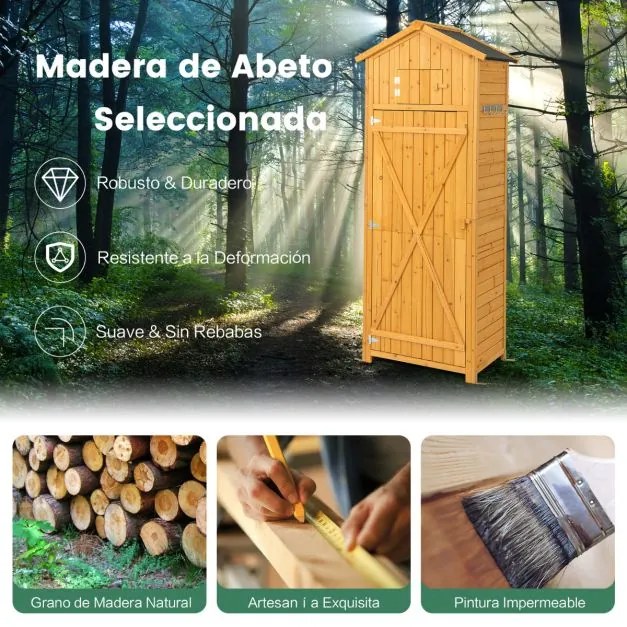 Abrigo armário de arrumação exterior para jardim Porta com fechadura Mesa dobrável Ganchos Organizador de ferramentas 75 x 50 x 180,5 cm