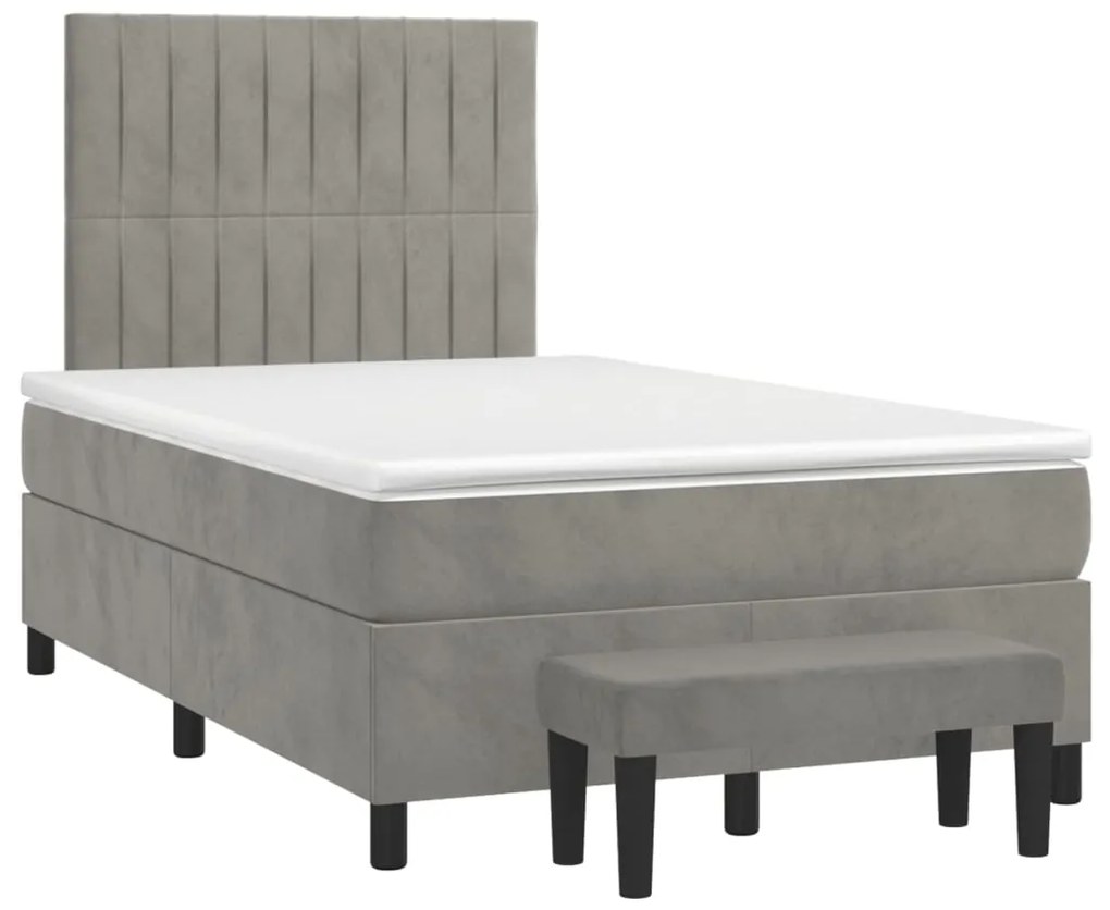 Cama boxspring c/ colchão 120x200 cm veludo cinzento-claro