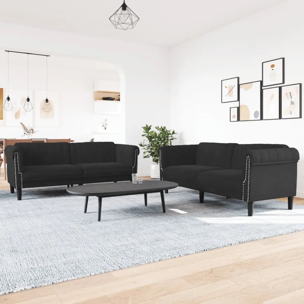 vidaXL 2 pcs conjunto de sofás veludo preto