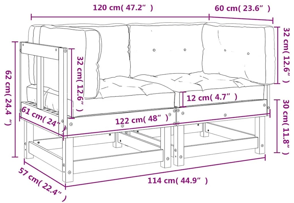 Sofás de canto com almofadões 2 pcs pinho impregnado
