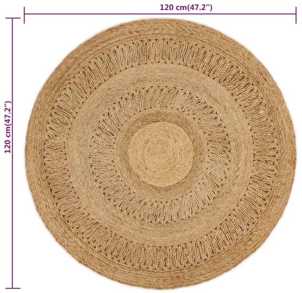Tapete trançado à mão 210 cm redondo 120 cm juta