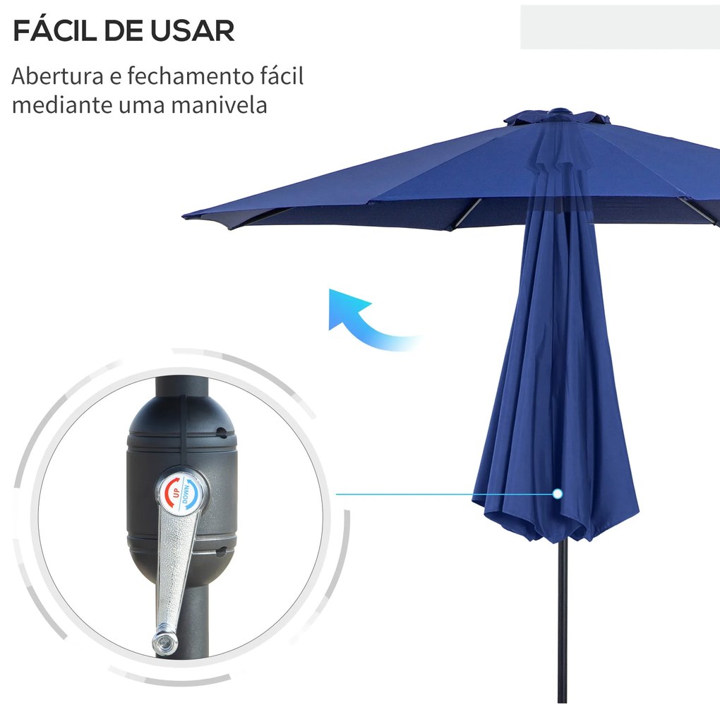 Chapéu de Sol de Jardim Ø295x250 cm com Manivela Chapéu de Sol Exterio
