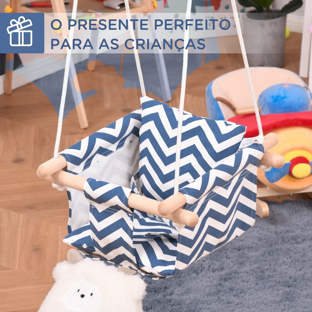Outsunny Balanço de bebê ajustável em altura com cinto de segurança interno e externo máx. 80 kg Madeira 40x40x180 cm Azul e Branco