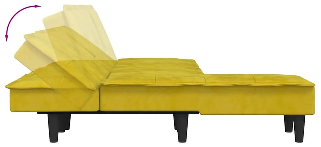 Sofá-cama em forma de L 255x140x70 cm veludo amarelo