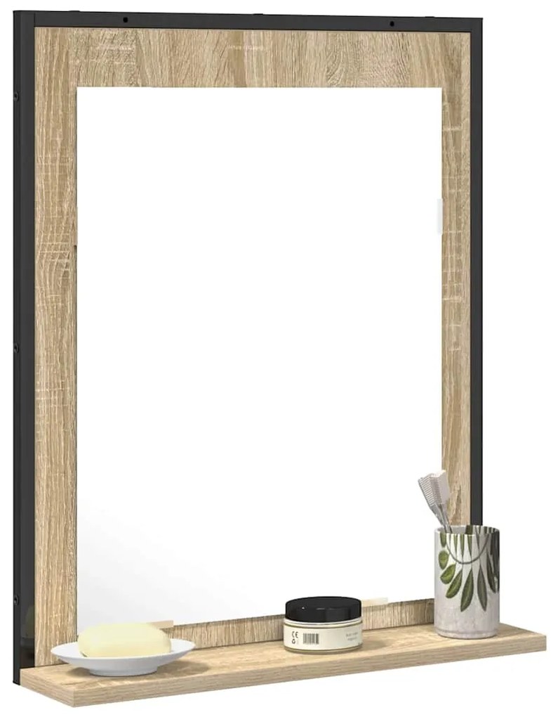Espelho de Banheiro vidaXL com Prateleira Carvalho Sonoma 50x12x60 cm