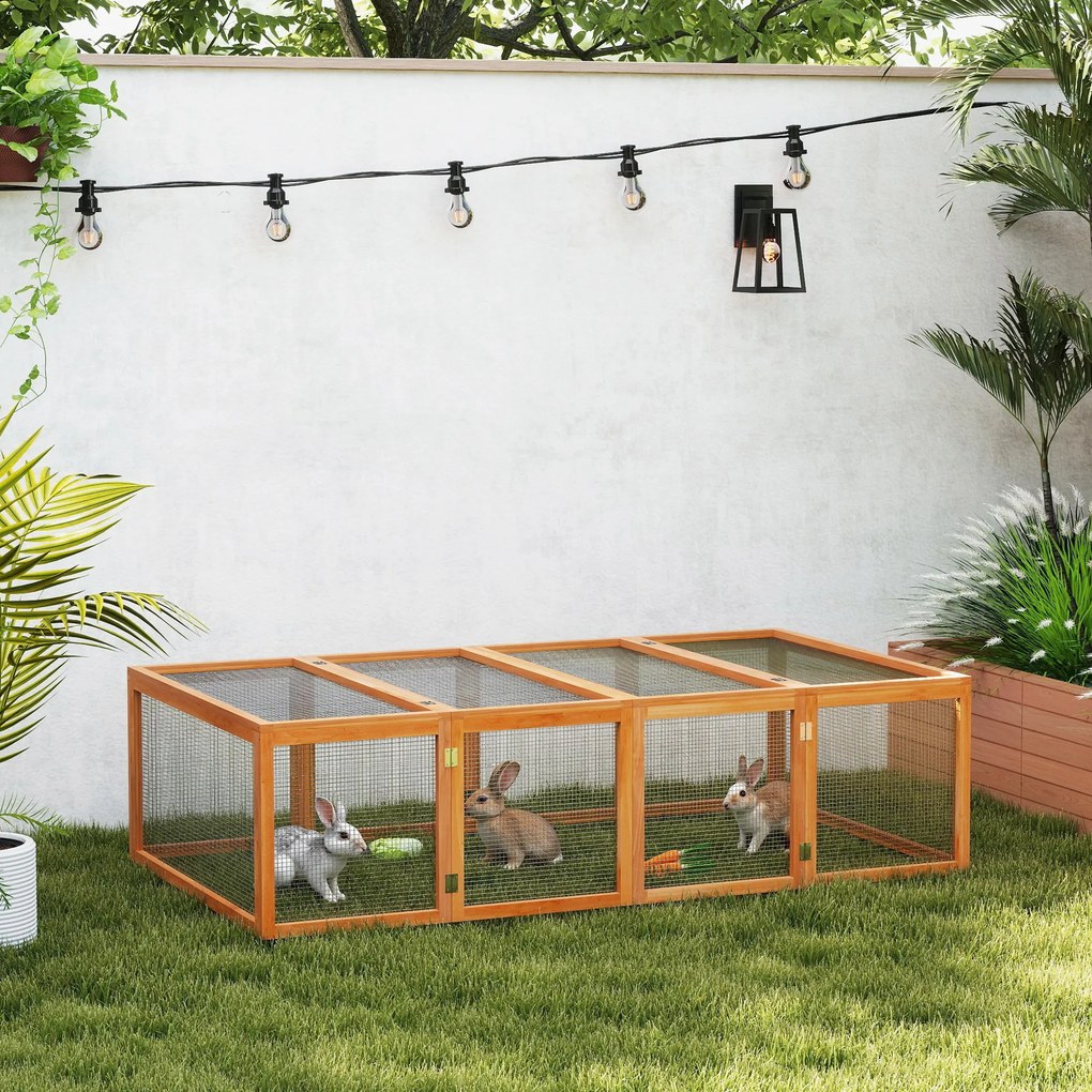 Gaiola para coelhos para interior e exterior 181 x 100 x 48 cm, com 2 portas superiores, em madeira maciça castanha