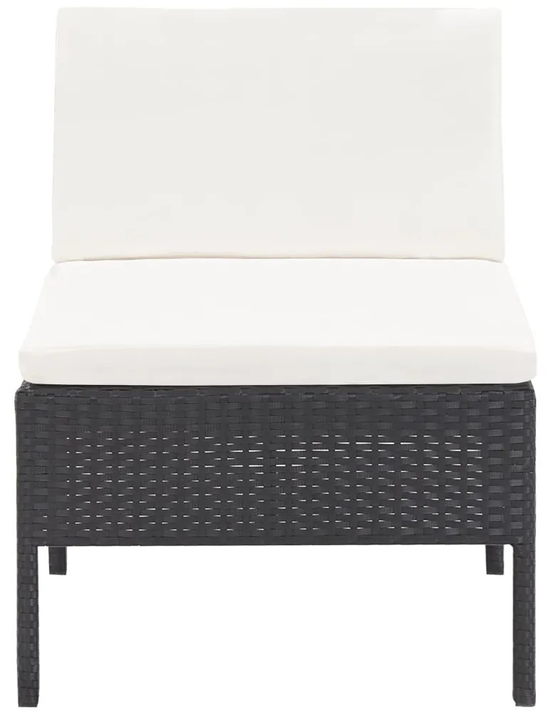 3 pcs conjunto lounge de jardim c/ almofadões vime PE preto