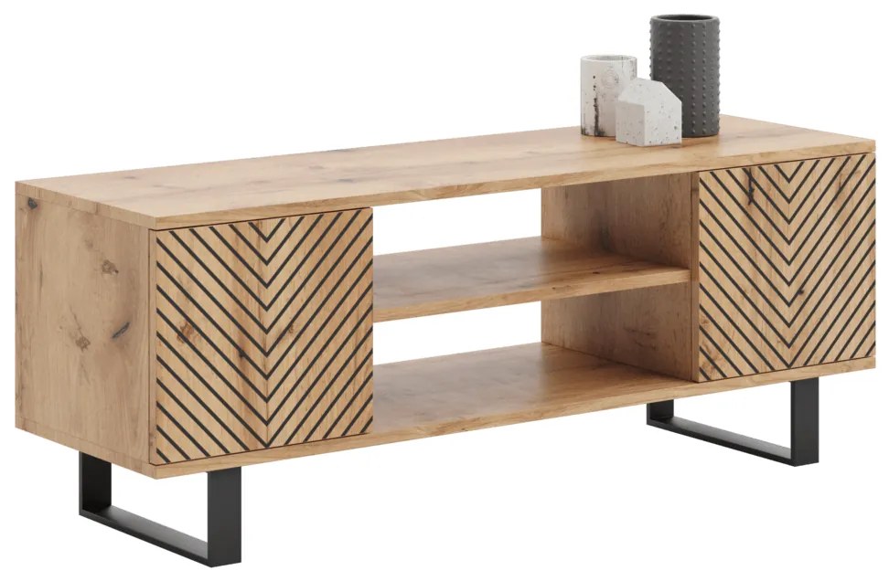 Móvel TV Focus 135 cm - decoração em espinha - cor carvalho artesanal