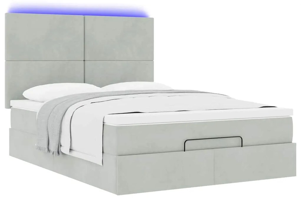 Estrutura cama otomana colchões 140x200cm veludo cinzento claro