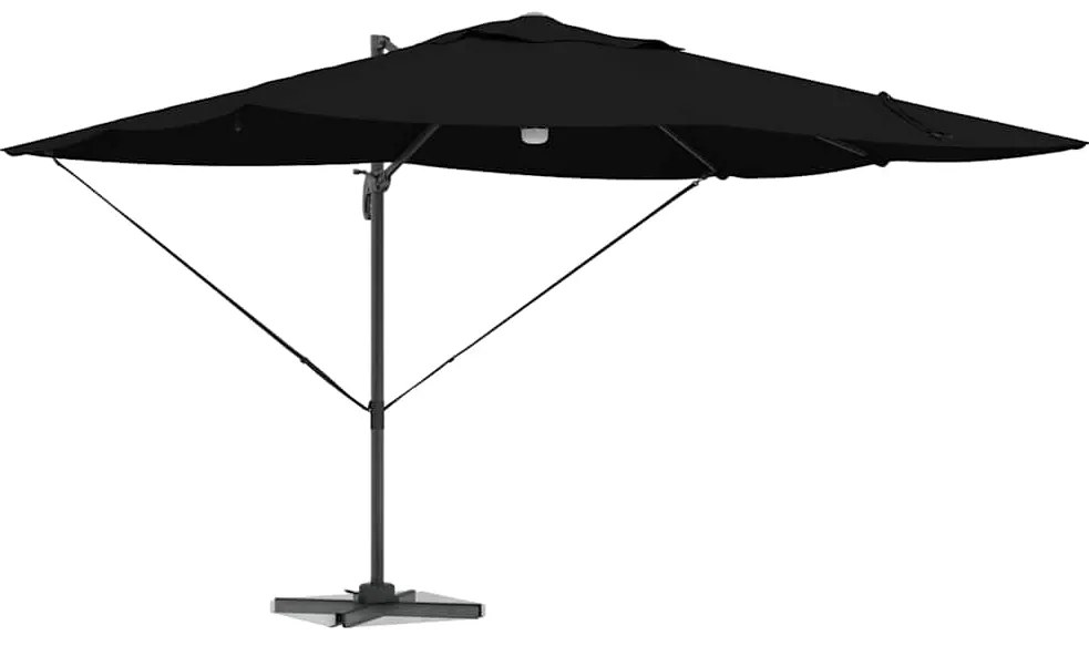 Guarda-Sol Cantilever Roma com LEDs em preto, 352x251x265 cm, feito de