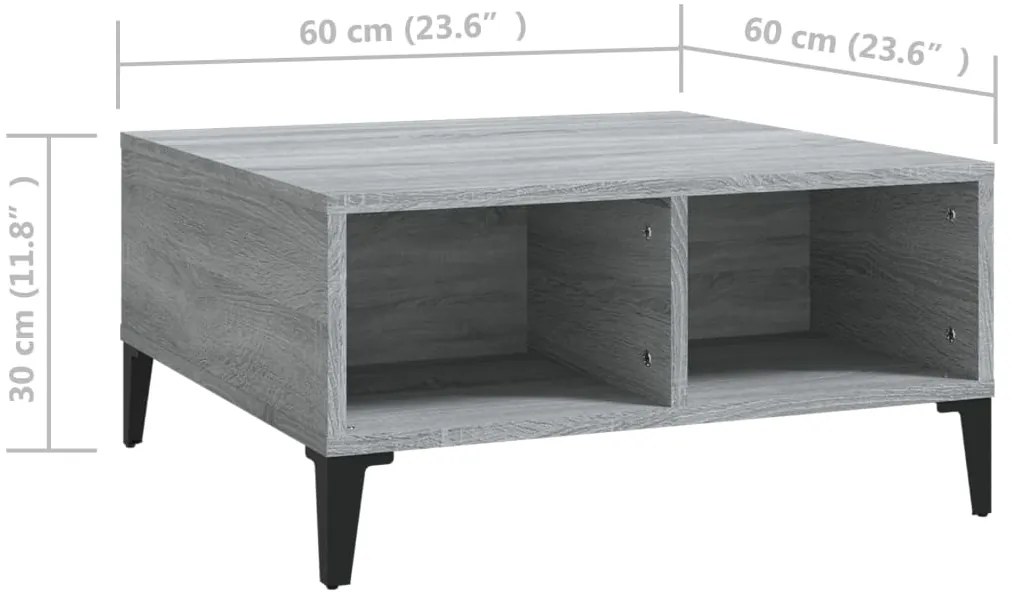 Mesa de centro 60x60x30 cm derivados de madeira cinzento sonoma