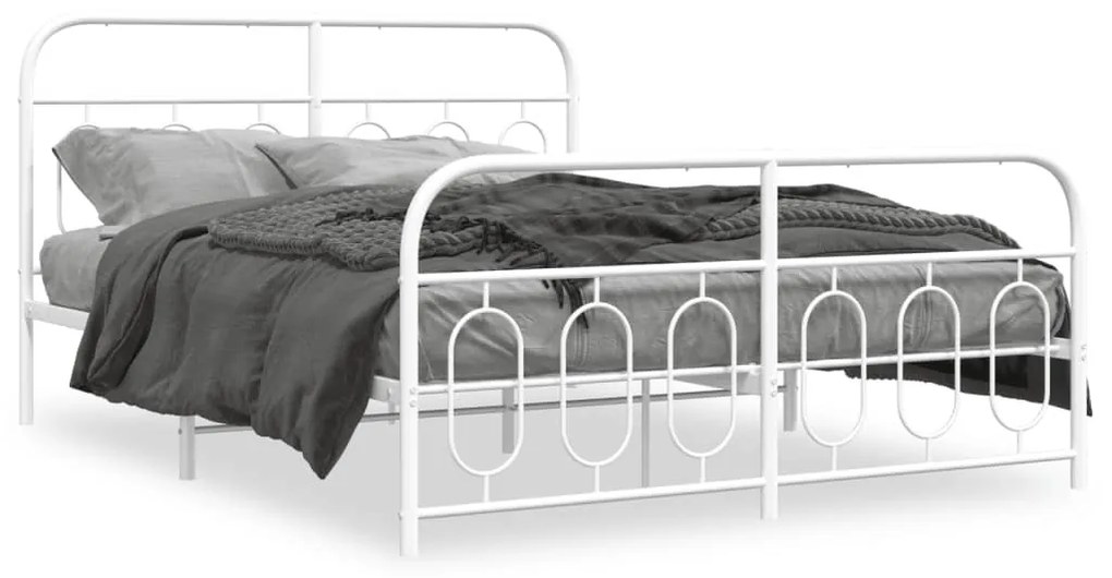 Estrutura de cama com cabeceira e pés 140x190 cm metal branco