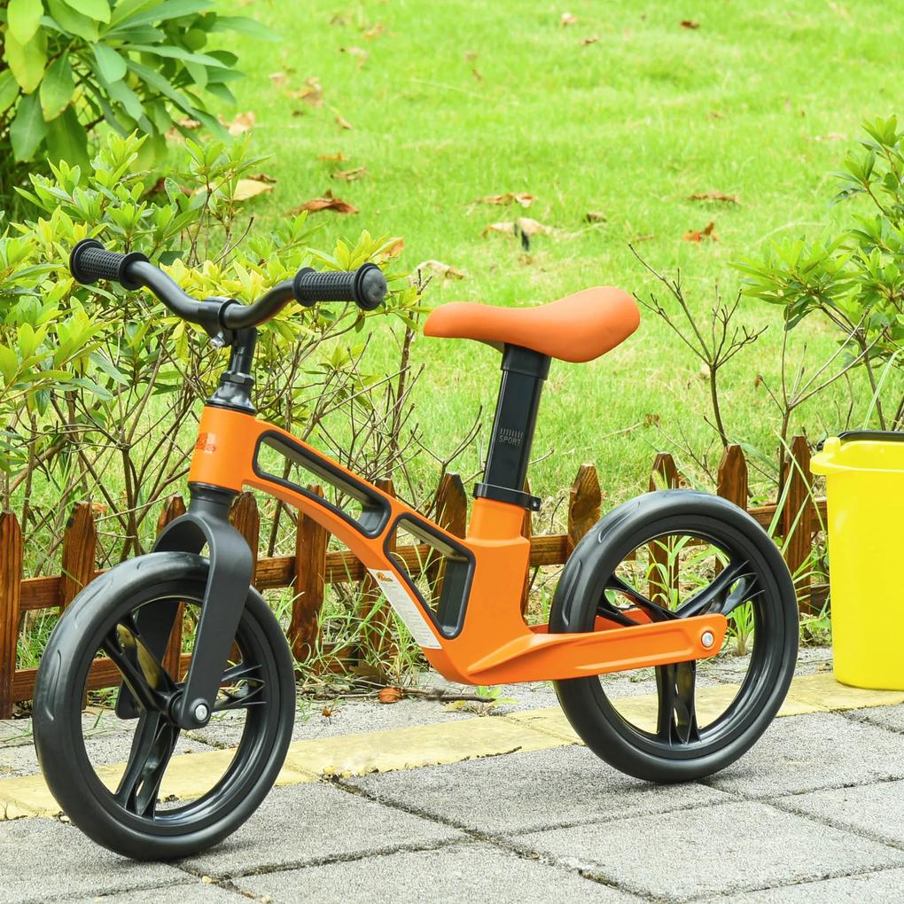 HOMCOM Bicicleta sem Pedais para Crianças de 2 a 5 anos Bicicleta de Equilibrio Infantil com Assento e Guidão Ajustáveis Rodas de Borracha 86x41x49-56cm Laranja