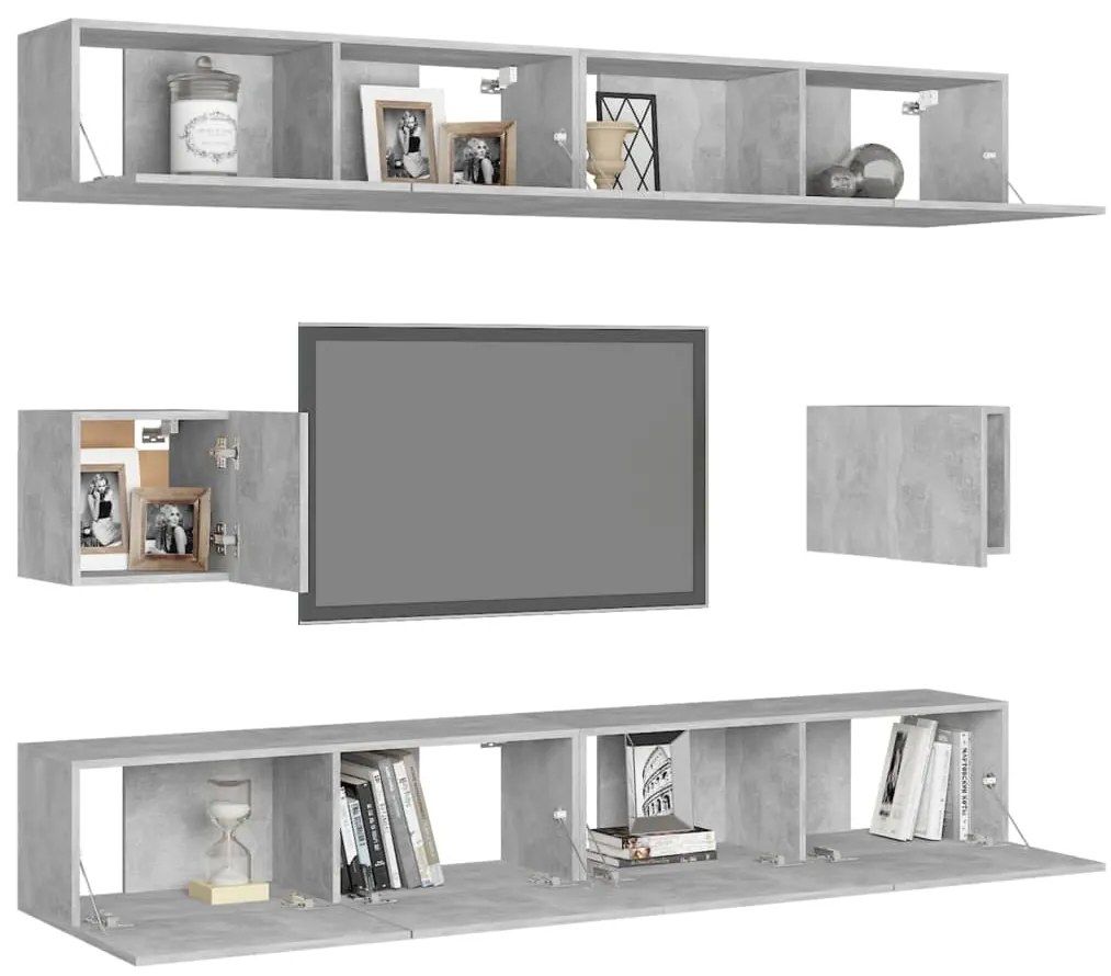 6 pcs conjunto de móveis de TV derivados madeira cinza cimento
