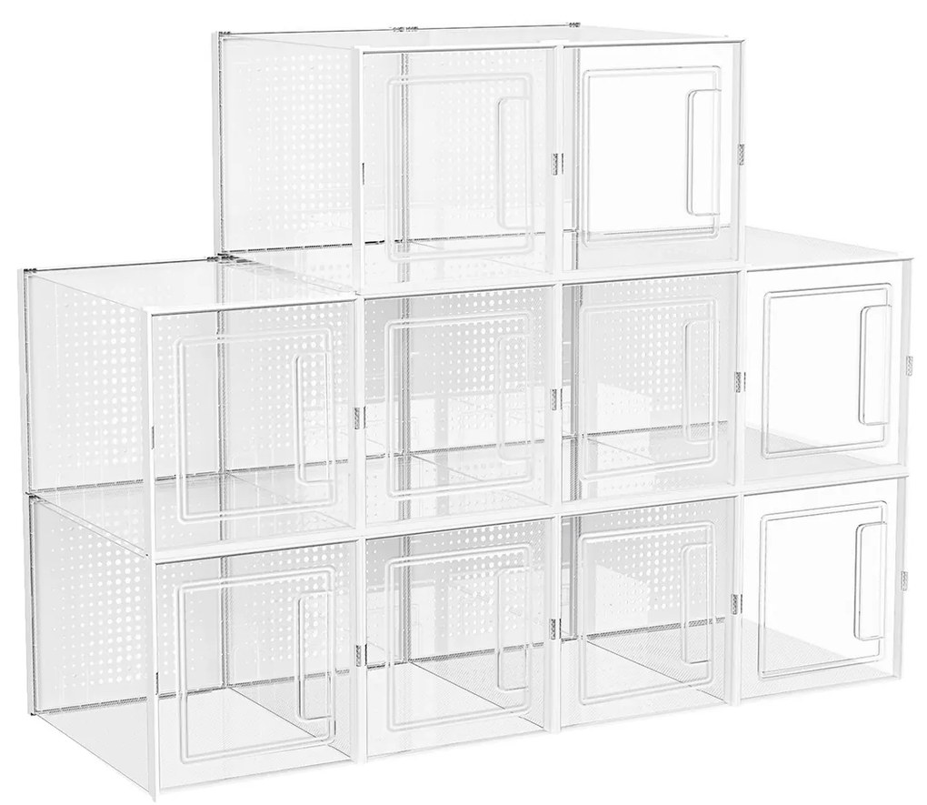 Caixas transparentes para sapatos de salto alto, empilháveis com porta | SONGMICS | 21 x 33.4 x 22.5 cm | branco | LSP001W01.