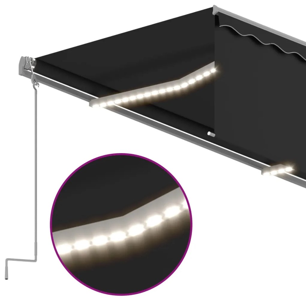 Toldo retrátil manual com estore/LED 5x3 m antracite