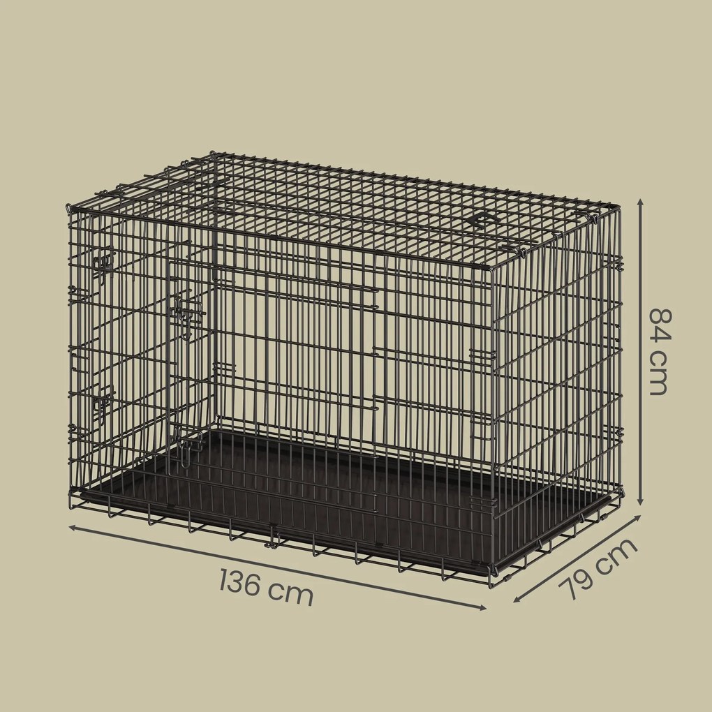 Gaiola para cães, transportadora dobrável, com 2 portas 136 x 79 x 87 cm Preto