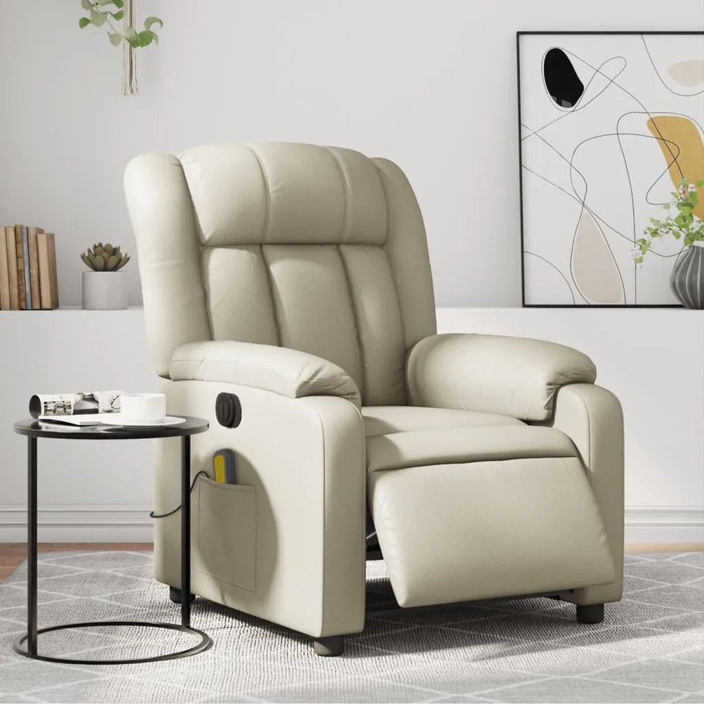 vidaXL Poltrona massagens reclinável elétrica couro artificial creme