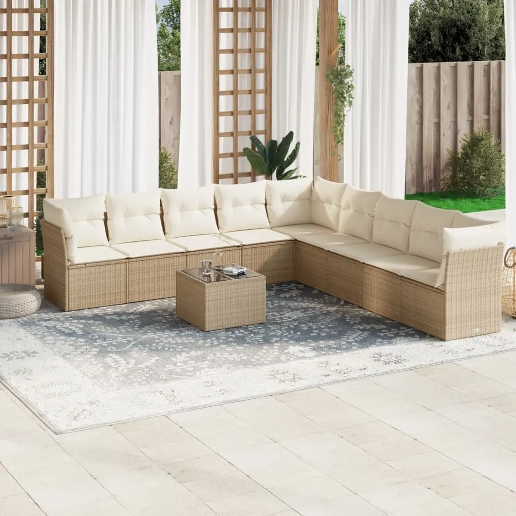 vidaXL 10 pcs conjunto de sofás p/ jardim com almofadões vime PE bege