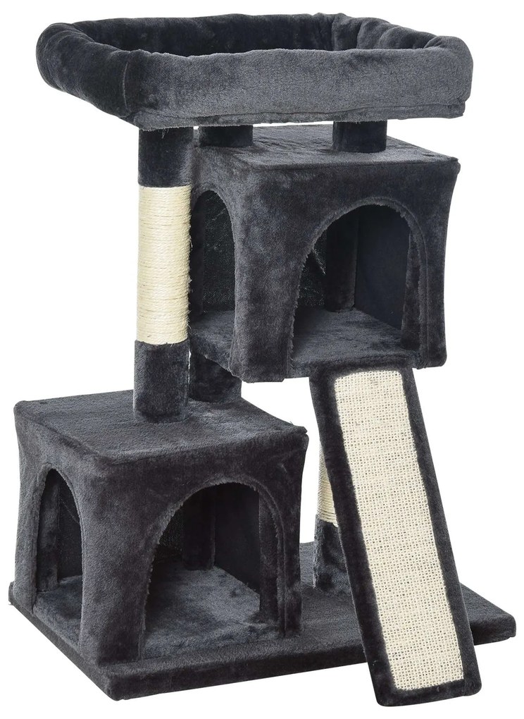 PawHut Árvore do gato com poste e placa de arranhão  cavernas Cama macia 59x39x83 cm