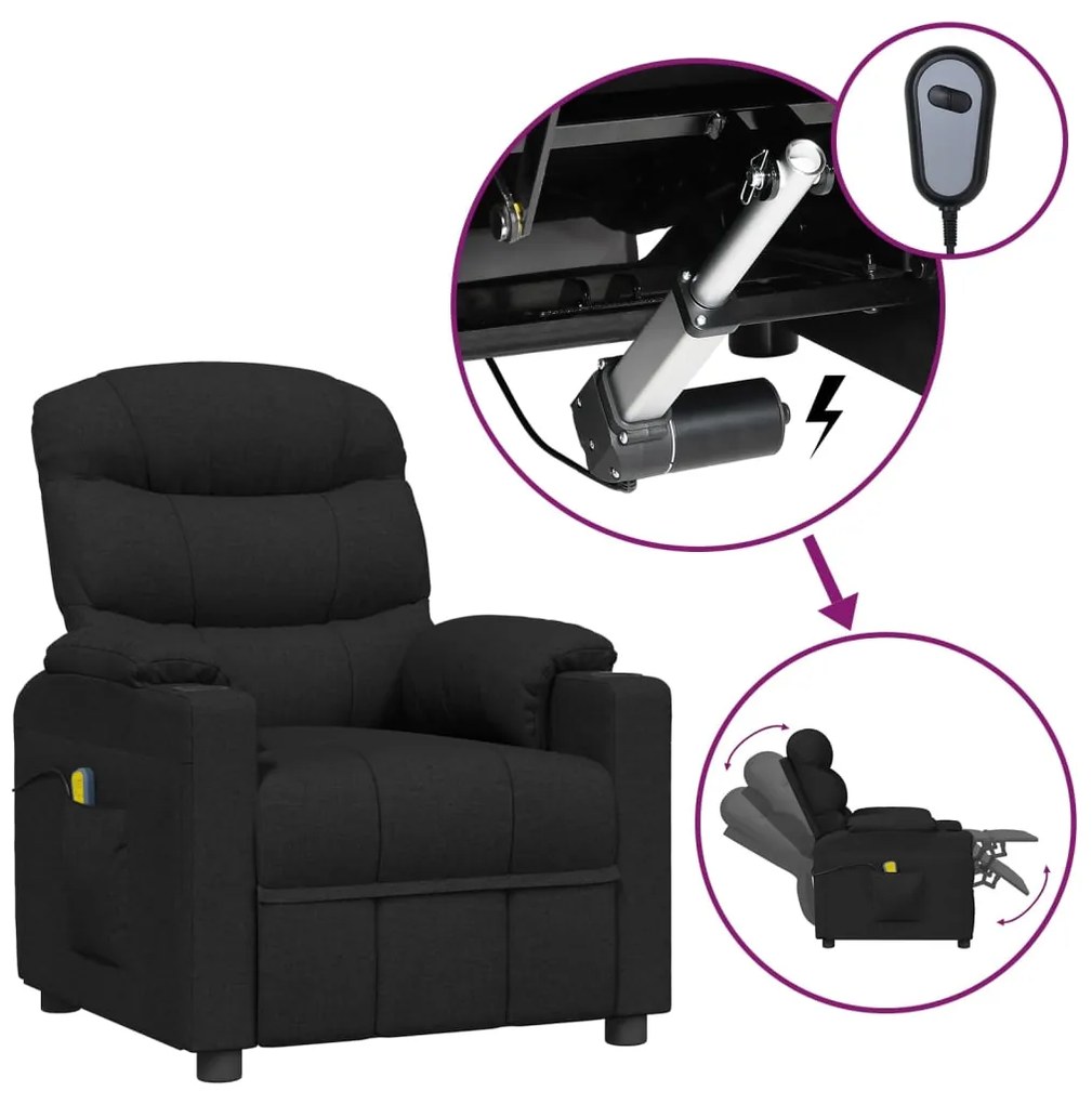 vidaXL Poltrona de massagens elétrica tecido preto